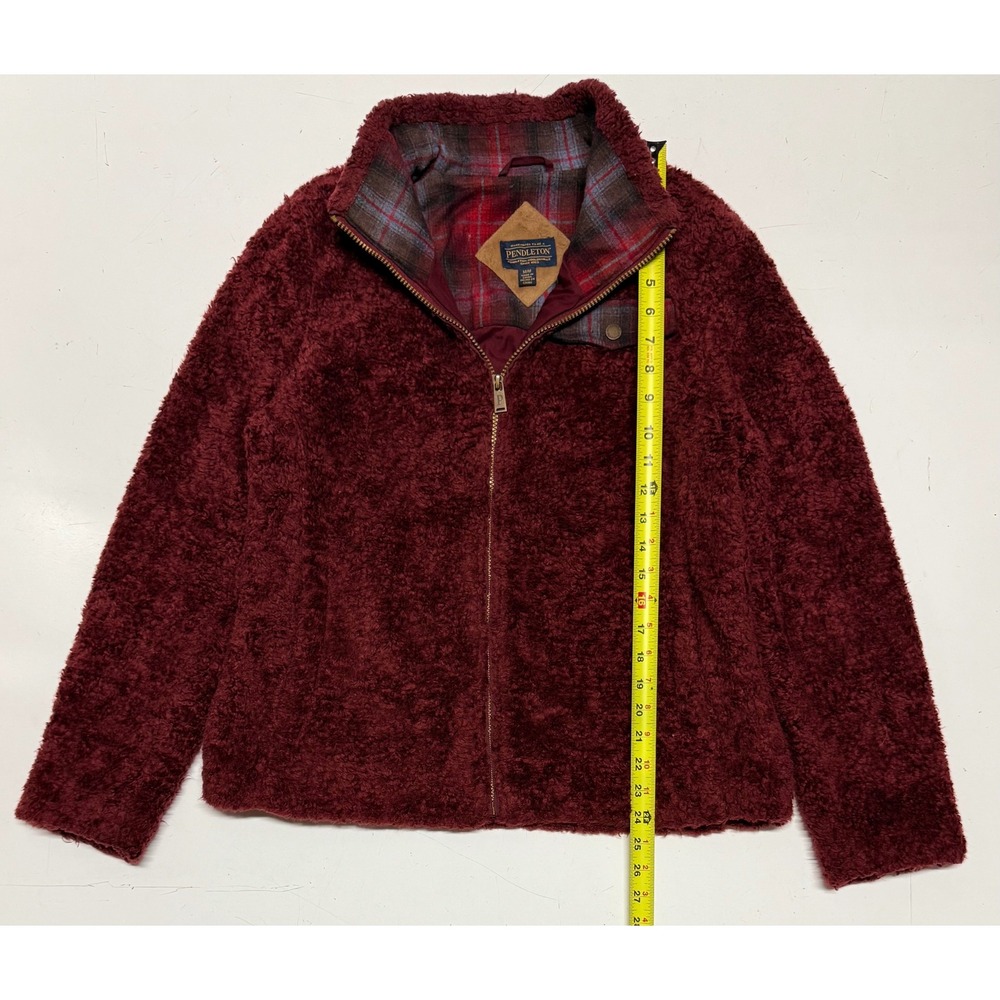 Pendleton Womens Burgundy Sherpa Fleece Full Zip Plaid Lined Jacket Size Medium